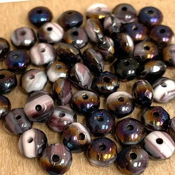 50 Azure Creamy White Purple Czech Rondelle Glass Beads