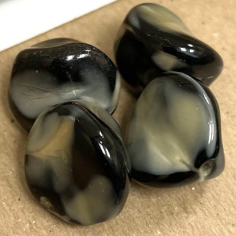 4 Vintage Cream Black German Givre Glass Beads