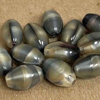 25 Vintage Satin Black Gray Oval Glass Beads