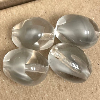 4 Vintage Clear Gray German Givre Oval Glass Beads