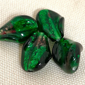 2 Vintage Japan RARE Emerald Foil Glass Beads #9547