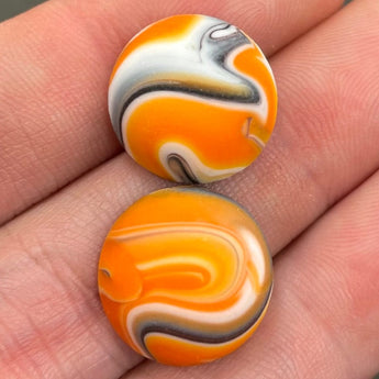 2 Vintage Japan Orange Swirl Matte Round Glass Cabochons