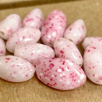 12 Vintage Milky White Pink Mottled Japan Glass Beads