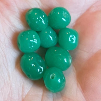 8 Vintage Japan Jadeite Green Dimpled Cherry Brand Glass Beads #4882