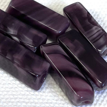 6 Vintage Japan Grape Purple Rectangle Glass Beads #8128