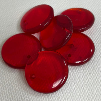 6 Vintage Transparent Ruby Red Coin Glass Pendants