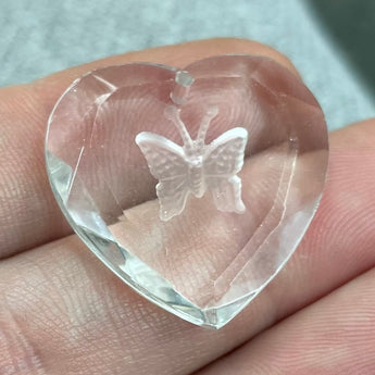 1 Vintage Intaglio Butterly Heart Crystal Pendant