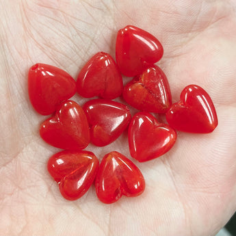 10 Vintage Red Japan Heart Glass Beads