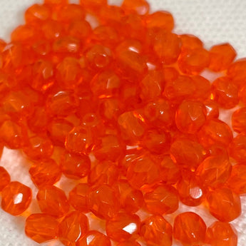 100 Transparent Orange Czech Fire Polished Glass Beads