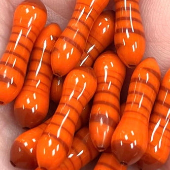 12 Vintage Italian Orange Brown Striped Glass Beads #8890