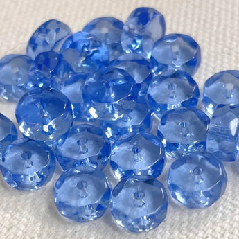 25 Vintage Sapphire Blue Czech Heishi Rondelle Glass Beads