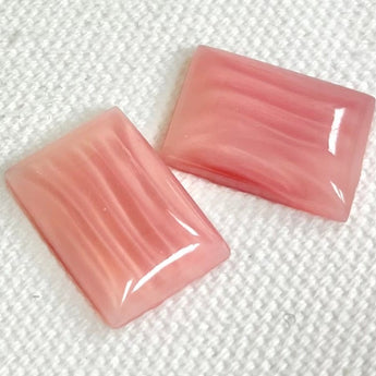 2 Vintage Silky Rose Rectangle Glass Cabochons