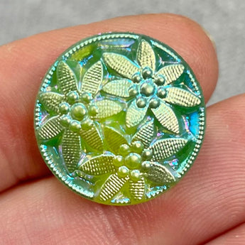 1 Vintage AB Green Daisy Floral Glass Stone #8901