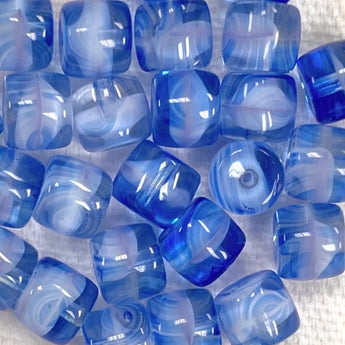 25 Vintage White Sapphire Blue Glass Beads #9304