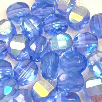 25 AB Sapphire Blue Czech 2 Way Faceted Coin Glass Beads