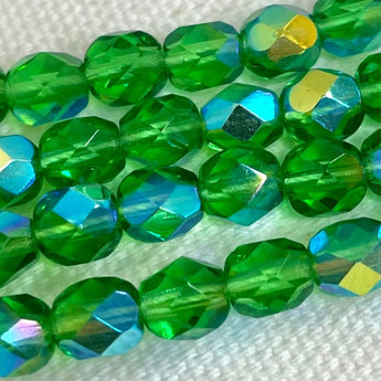 50 AB Green Czech Faceted Glass Beads 6mm