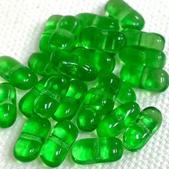 25 Vintage Green Side Drilled Glass Beads #7014