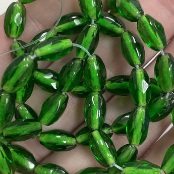 50 Vintage Faceted Green Oval Glass Beads