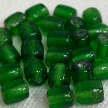 25 Vintage Green Barrel Glass Beads