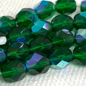 50 AB Green Fire Polished Glass Beads 6mm