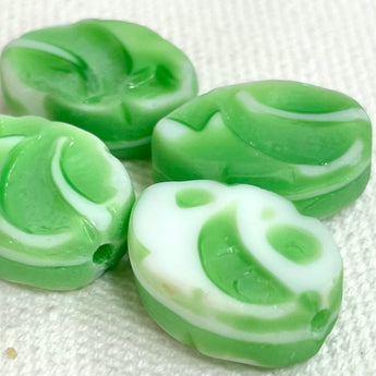 4 Vintage German Lime Green White Oval Glass Beads RARE!! #9251