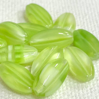 12 Vintage Austrian Lime Green Oval Glass Beads #8872