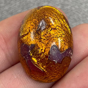 1 Vintage Amber Foil Oval Glass Cabochon #8922