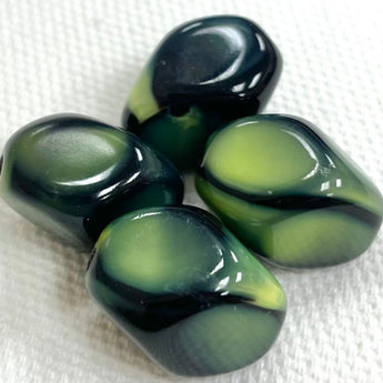 4 Vintage German Black Green Glass Beads #9062