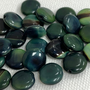 25 Vintage Czech Green Coin Round Glass Beads