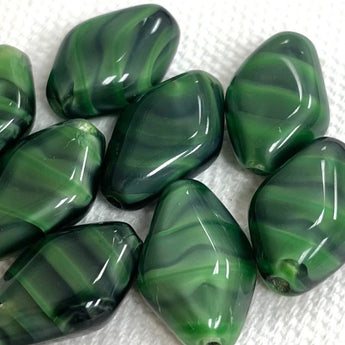 8 Vintage Striped Black Green Satin German Diamond Glass Beads #8274