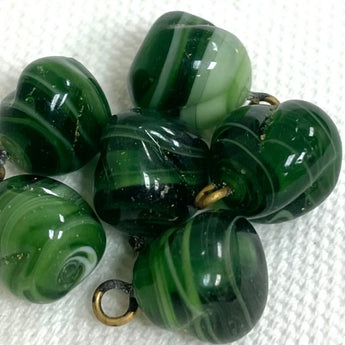 6 Old Green Japan Drop Glass Charms