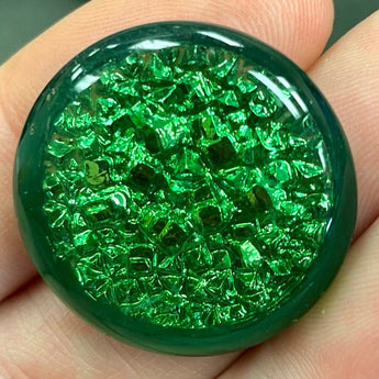 1 Vintage Green Foil Round Glass Cabochon 25mm