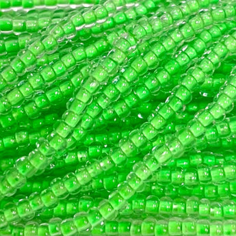 1 Hank Lined Neon Green Czech Glass Seed Beads