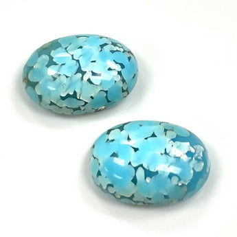 2 Vintage Aqua Blue Japan Oval Glass Cabochons