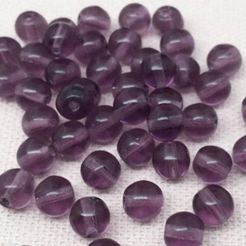 Purple Czech Transparent Round Glass Beads