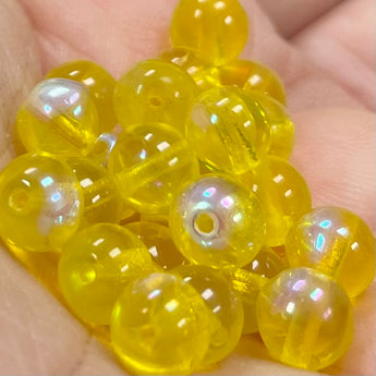 Yellow AB Czech Round Glass Beads 