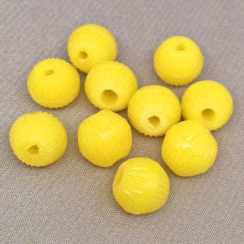 10 Vintage Handmade Ribbed Creamy Yellow Glass Beads