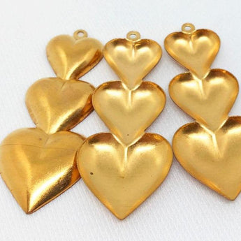 10 Vintage Tri Heart Brass Metal Pendants