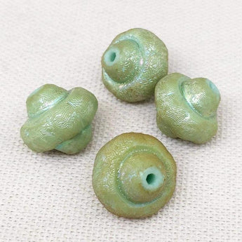 4 Vintage Green Textured German Glass Beads