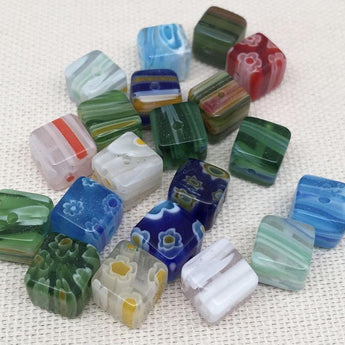 20 Mixed Millefiori Cube Glass Beads