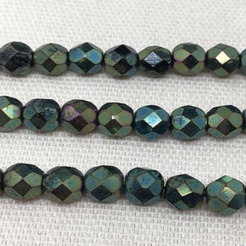 50 Metallic Iris Green Czech Faceted Glass Beads