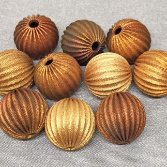 10 Vintage Mixed Matte Brass Corrugated Round Metal Beads