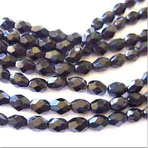 50 Vintage Czech Black Fire Polished Oval Glass Beads #9248