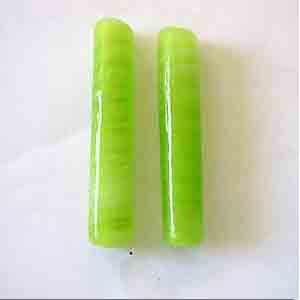 2 Vintage Austrian Long Lime Green Glass Tube Beads #9309