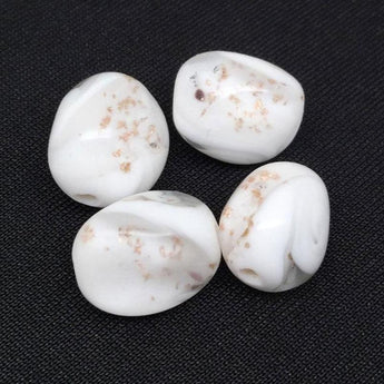 4 Vintage Clear White Japan Foil Murano Oval Glass Beads