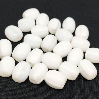 25 Vintage Opalescent White Czech Oval Glass Beads 10mm