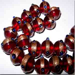 25 Vintage Transparent Red Aventurine Striped Glass Beads