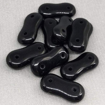 10 Vintage Jet Black Oval Glass Beads Two Hole Connectors