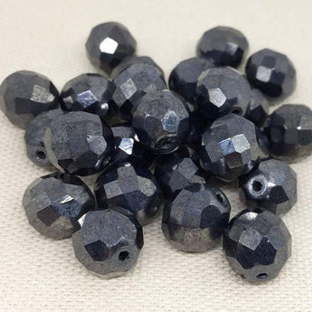 20 Black Gunmetal Czech Round Faceted Glass Beads