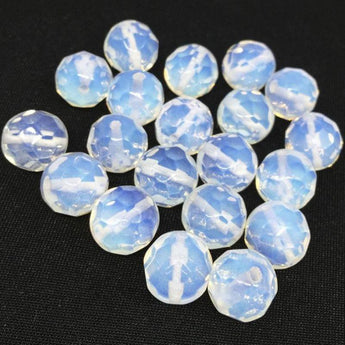 10 Faceted White Opalescent Round Glass Beads